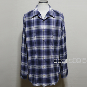 アメリカ購入品 USED品 Eddie Bauer エディーバウアー オープンカラーシャツ 開襟 オンブレチェック 紫×白×紺 L