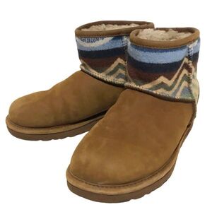 【美品】UGG×PENDLETON CLASSIC MINI アグ×ペンドルトン ボア ムートンブーツ レディース22㎝ ブラウンスエード ネイティブ柄 レアコラボ