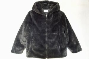 ZARA KIDS/ザラ/ジュニア/ファージャケット/フード付/前ジップアップ/ふかふか/チャコールグレー/サイズ11-12/150サイズ相当(12/5R6)