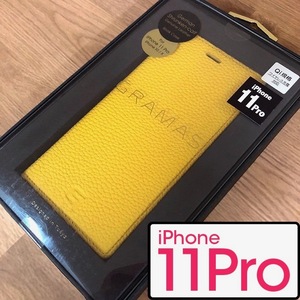 箱痛みアリ本体問題なし 新品 本革 GRAMAS イエローレザー iPhone11Pro スマホケース Shrunken-calf Leather 手帳型 4580525805213