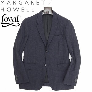 美品◆MARGARET HOWELL マーガレット ハウエル×Lovat チェック柄 2釦 ジャケット 紺 ネイビー S