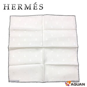 HERMES エルメス カレ40 スカーフ プチスカーフ ポケットチーフ 蜂 ハチ ビー シルク ホワイト 美品 aq10999