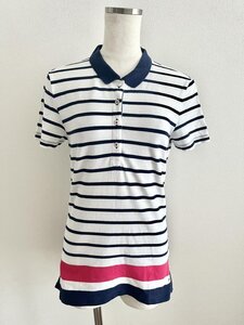 【送料込】TOMMY HILFIGER トミーヒルフィガー ポロシャツ Mサイズ ネイビー×ホワイト×ピンク ボーダー柄 ストレッチ素材 半袖 s6442020