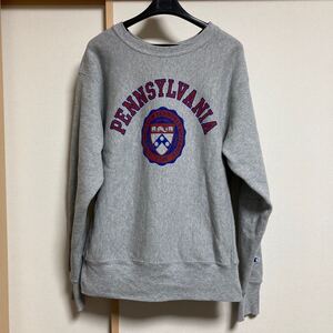 【美品】Champion チャンピオン カレッジロゴ ペンシルバニア大学 リバースウィーブ スウェット グレー Lサイズ USA製 単色タグ復刻