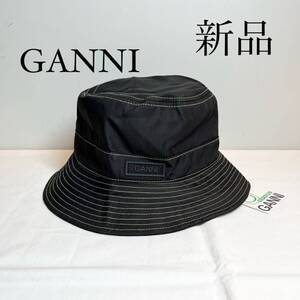 GANNI ガニー　ステッチ入り　ロゴバケットハット　バケハ　Sサイズ　ブラック