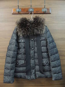 ★ 美品 3サイズ モンクレール MONCLER CACHALOT GIUBBOTTO カシャロ ファー付き ツイード ダウン ジャケット コート 黒 ブラック