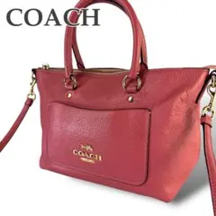 美品 COACH ハンドバッグ 2way サッチェル ロゴ金具 レザー ピンク