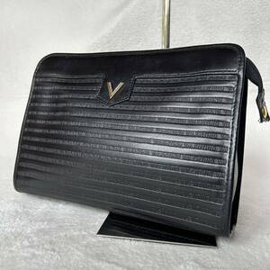 美品　VALENTINO 【ロゴ型押し　オールレザー】ヴァレンティノ　セカンドバッグ　クラッチバッグ　ゴールド金具　メンズ　イタリア製 