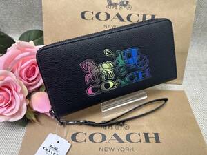 コーチ COACH 長財布 財布 ロングジップアラウンド ウォレット ホースアンドキャリッジ 馬車ロゴ レインボープレゼント C7458 C346