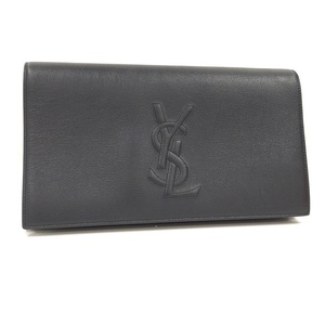 【中古】YVES SAINT LAURENT クラッチバッグ YSLロゴ レザー ネイビー 361120