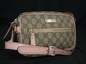 1円 ■極美品■ GUCCI グッチ 201447 467891 GG柄 PVC×レザー クロスボディ ショルダーバッグ 斜め掛け ブラウン系×ピンク系 FF2881