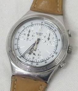 【中古動作品】★swatch IRONY クロノグラフ デイト クォーツ腕時計 レザーベルト AG2004 FOUR(4) JEWELS SWISS MADE