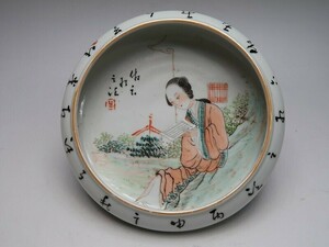 中国 唐物 古瓷 時代物 清末粉彩仕女紋水洗