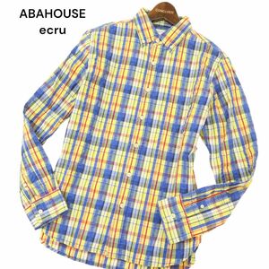 ABAHOUSE ecru アバハウス エクリュ 通年 長袖 マドラスチェック★ ボタンダウン シャツ Sz.3　メンズ　C4T02408_3#C