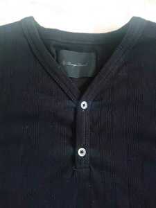ラウンジリザード 針抜き素材 ヘンリーネック 半袖Tシャツ サイズ3 黒 8403