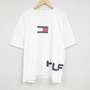 XL/古着 トミーヒルフィガー TOMMY HILFIGER 半袖 ブランド Tシャツ メンズ ビッグロゴ 大きいサイズ クルーネック 白 ホワイト 24jun03 中