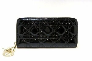 【質】★新品同様/未使用★ディオール/DIOR カナージュ 長財布 ラウンドファスナー エナメル　ブラック★