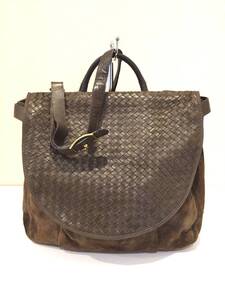 【中古品】BOTTEGA VENETA ボッテガ・ヴェネタ スエード レザー かぶせ2way ショルダーバッグ ダークブラウン バッグ 付属品無し