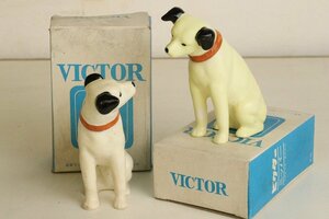 TB526ビクター犬 ニッパー君 2匹 高さ約7.3cm 箱付◇ソフビ人形/ビクターマーク/Victor/当時物/ノベルティ/昭和レトロ/古道具タグボート