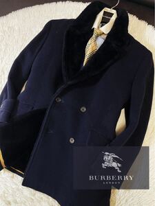 b25 極美品【完全頂点ラムムートン!!】定価18万●BURBERRY コレクション●極暖ムートンファーコート バーバリーコート メンズ　L