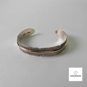 インディアンジュエリー ナバホ族 John Nelson ジョン ネルソン　フェザー　バングル　12k GF 　シルバー SV925 STERLING アクセサリー