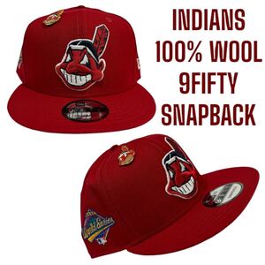 新品　9FIFTYスナップバック インディアンス　ワフー酋長　ニューエラ　59FIFTY indians NEW ERA ピンバッジ付き カスタムキャップ