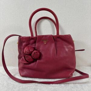  1円 PRADA プラダ 薔薇 2way トートバッグ ハンドバッグ ショルダー 赤 レッド レザー 斜め掛け レディース 希少 