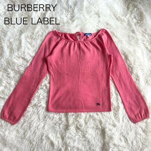 【バーバリーブルーレーベル　BURBERRY BLUELABEL】長袖　セーター　ニット パフスリーブ ホースロゴ 刺　リボン　ピンク 38　M