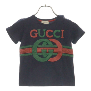 GUCCI グッチ インターロッキングG フロントロゴプリント半袖Tシャツ キッズ ネイビー 548034 XJBCG