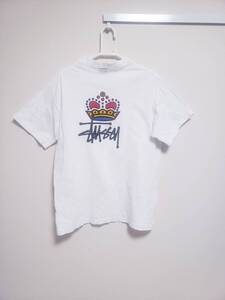 【送料無料】STUSSY オールドステューシー クラウンT M 90s 白 紺タグ/フォトcrownサーフ ビンテージ 周年Anniversary ラスタ ボブマーリー