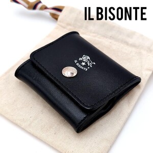 【1円〜】 現行品　IL BISONTE　イルビゾンテ　希少　白ロゴ　コインケース　小銭入れ　レザー　レザー　メンズ　ブラック　黒