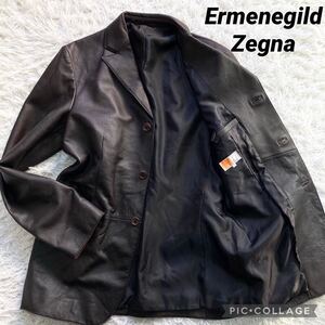 極希少 L エルメネジルドゼニア Ermenegild Zegna テーラードジャケット カウレザー 牛革 ダークブラウン メンズ 柔らかさ● 