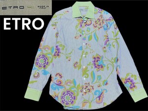 定価11万 41=XL【ETRO】エトロ イタリア製 エスニック ボタニカル ペイズリー ストレッチ 長袖シャツ マルチカラー