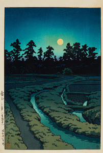 川瀬巴水　版画 　愛宕の夕　 ポスターサイズ　56×37.6ｃｍ　複製　◆新版画　小原古邨　吉田博