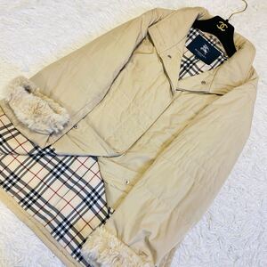 【美品/XL】バーバリーロンドン BURBERRY LONDON ステンカラーコートダウン ブルゾン ノバチェック ベージュ LL ダウンコート ベージュ