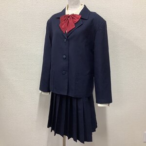 I240/Y(中古)山形県 金井中学校 女子制服4点 /旧制服/大きめ/別寸/W73/4L/ブレザー/長袖ブラウス/冬スカート/リボン/紺/NIKKE/学生服