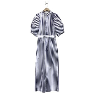 23SS HYKE ハイク T/C STRIPED BALOON SLEEVE JUMPSUIT バルーンスリーブストライプジャンプスーツ ブルー 1 231-16159