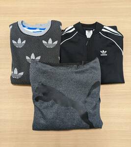 【MIA11540SA】1円～洋服3点セット adidas PUMA パーカー ジャージ トレーナー 古着 ブラック グレー サイズS.XS.XL スポーツ 私服 部屋着 