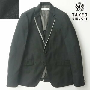 美品 TAKEO KIKUCHI TOKYO タケオキクチ レーヨン混 春夏 レイヤードラペル 2つボタン テーラードジャケット 黒 ブラック 3 M