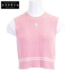 CHANEL シャネル 国内正規 P72196K10414 22SS ココマーク クロップド ノースリーブニット トップス 34 ピンク レディース