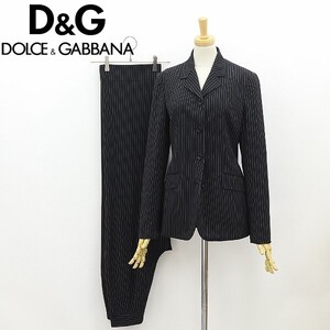 ◆D&G ドルチェ＆ガッバーナ ストレッチ ストライプ柄 4釦 ジャケット＆パンツ スーツ セットアップ 黒 ブラック 24/38