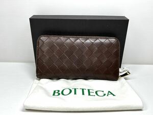 BOTTEGA VENETA/ボッテガ ヴェネタ/マキシイントレチャート/ラウンドジップ/アラウンドウォレット/ファスナー/長財布/ブラウン