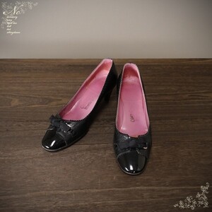 値下☆USED*Salvatore Ferragamo/サルヴァトーレ・フェラガモ/5/22～22.5相当/イタリア製ヴィンテージリボンデザインラウンドトゥパンプス