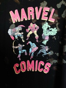 GU ジーユー マーベル キャラクター ブリーチ加工 プリントTシャツ 中古 XLサイズ ブラック MARVELコラボ