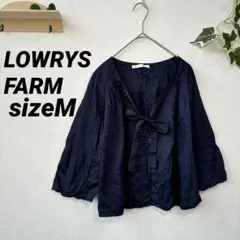 LOWRYS FARM レディース　5部袖ブラウス　フレア　無地　紺　綿　M