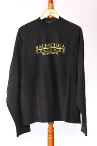 バレンシアガ ロンT L/S Tシャツ ヴィンテージ ジャージーT ブラック/イエロー サイズ2 BALENCIAGA UNISEX WORLDWIDE 675040 TVLB1 BK