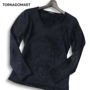 TORNADOMART トルネードマート 秋冬 フェザーヤーン★ ウール混 Vネック セーター ニット Sz.M メンズ 紺　I4T04140_C#K