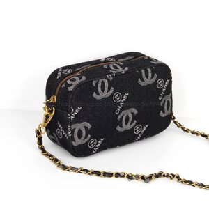 シャネル CHANEL ノベルティ ショルダー付き ポーチ 2way チェーン バッグ デニム スクエア 斜めがけ レディース ブランド 黒 非売品