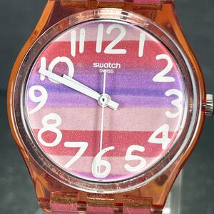 美品 SWATCH スウォッチ ASTILBE GP140 腕時計 アナログ クオーツ 3針 ピンク文字盤 スケルトン ラウンド 新品電池交換済み 動作確認済み