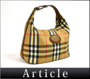 204104★ Burberrys BURBERRY バーバリー ハンドバッグ ミニバッグ 鞄 チェック キャンバス レザー 革 ベージュ ブラウン レディース/ B